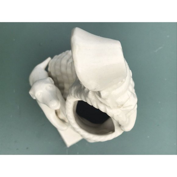 Vth 50s 60s White Porcelain Figurine Planter Vase Dog Victorian Dog Woman chic - Picture 6 of 6